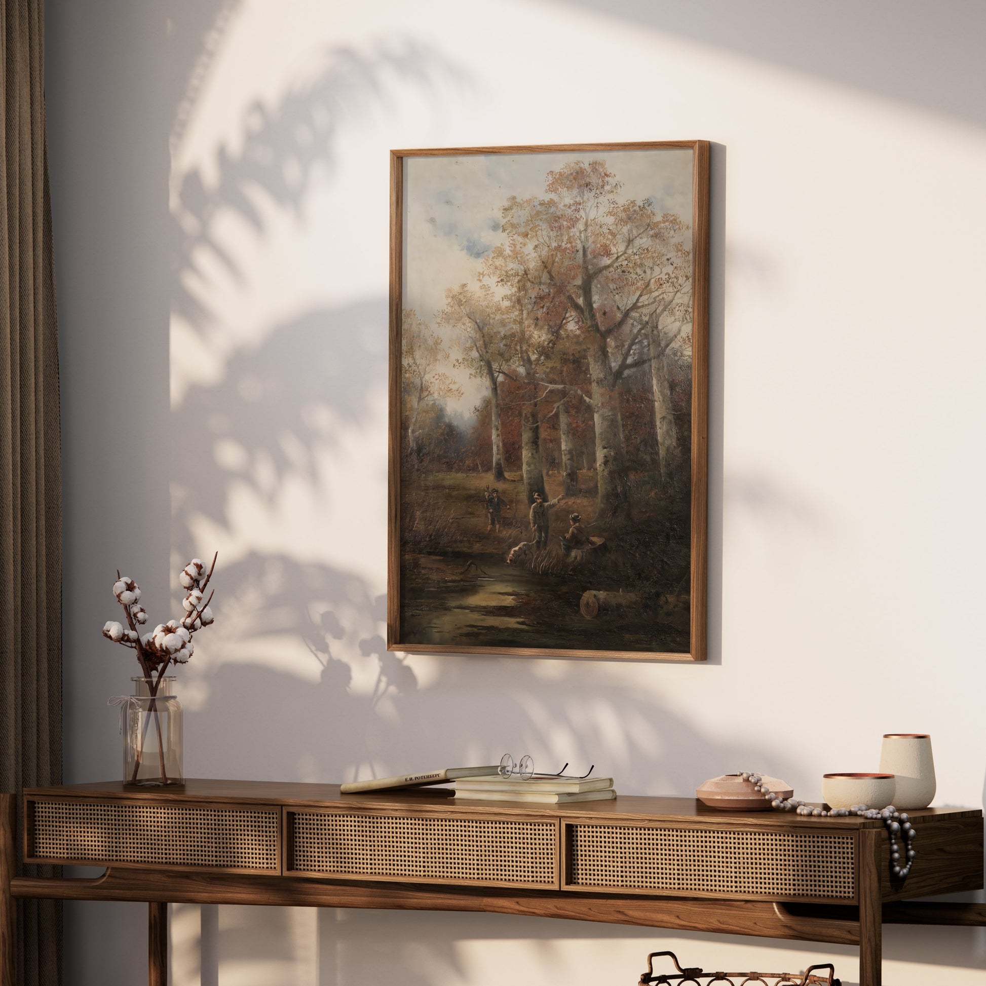 Premium Poster of Autumn Forest Scene with Hunters Art Print Posters