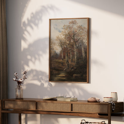 Premium Poster of Autumn Forest Scene with Hunters Art Print Posters