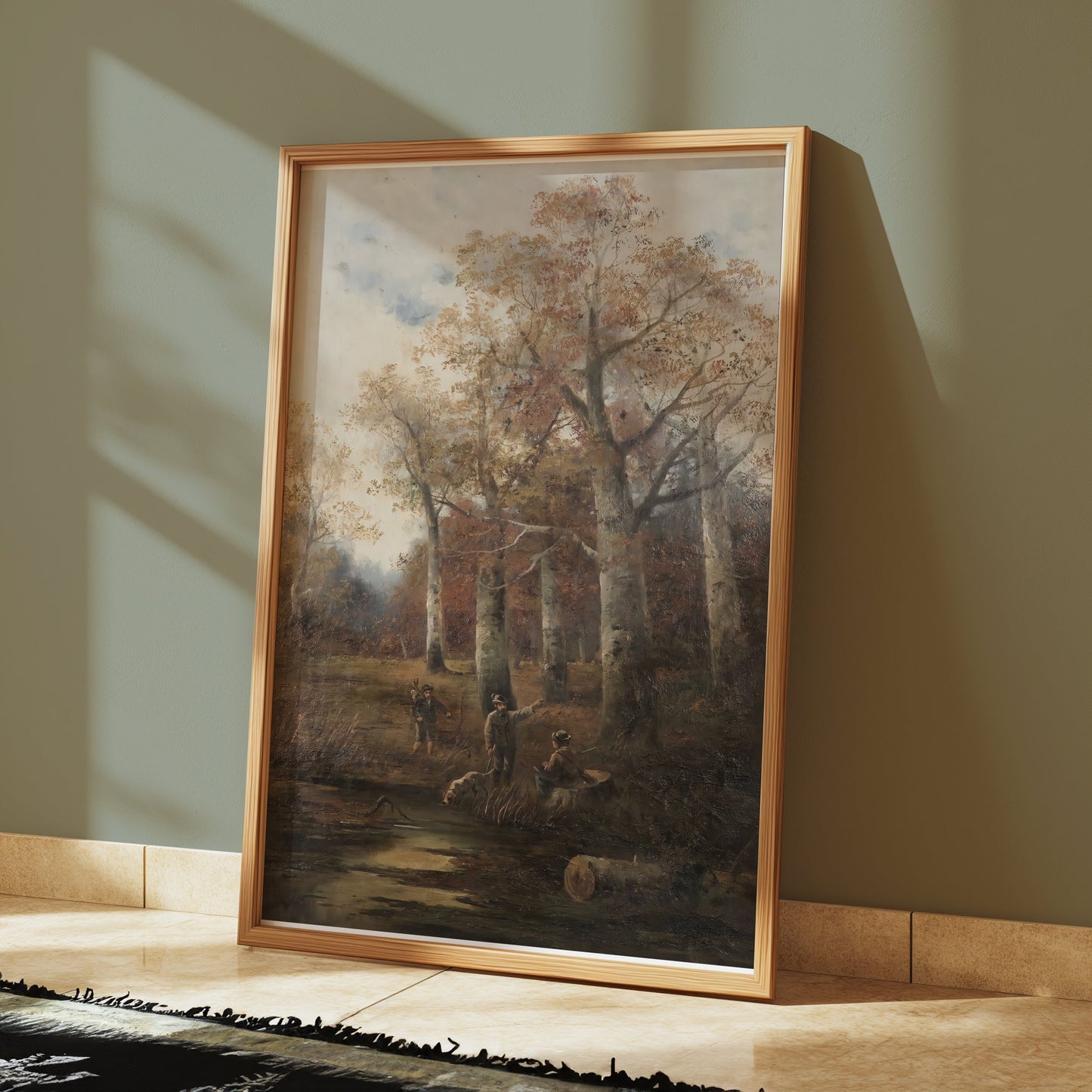 Premium Poster of Autumn Forest Scene with Hunters Art Print Posters