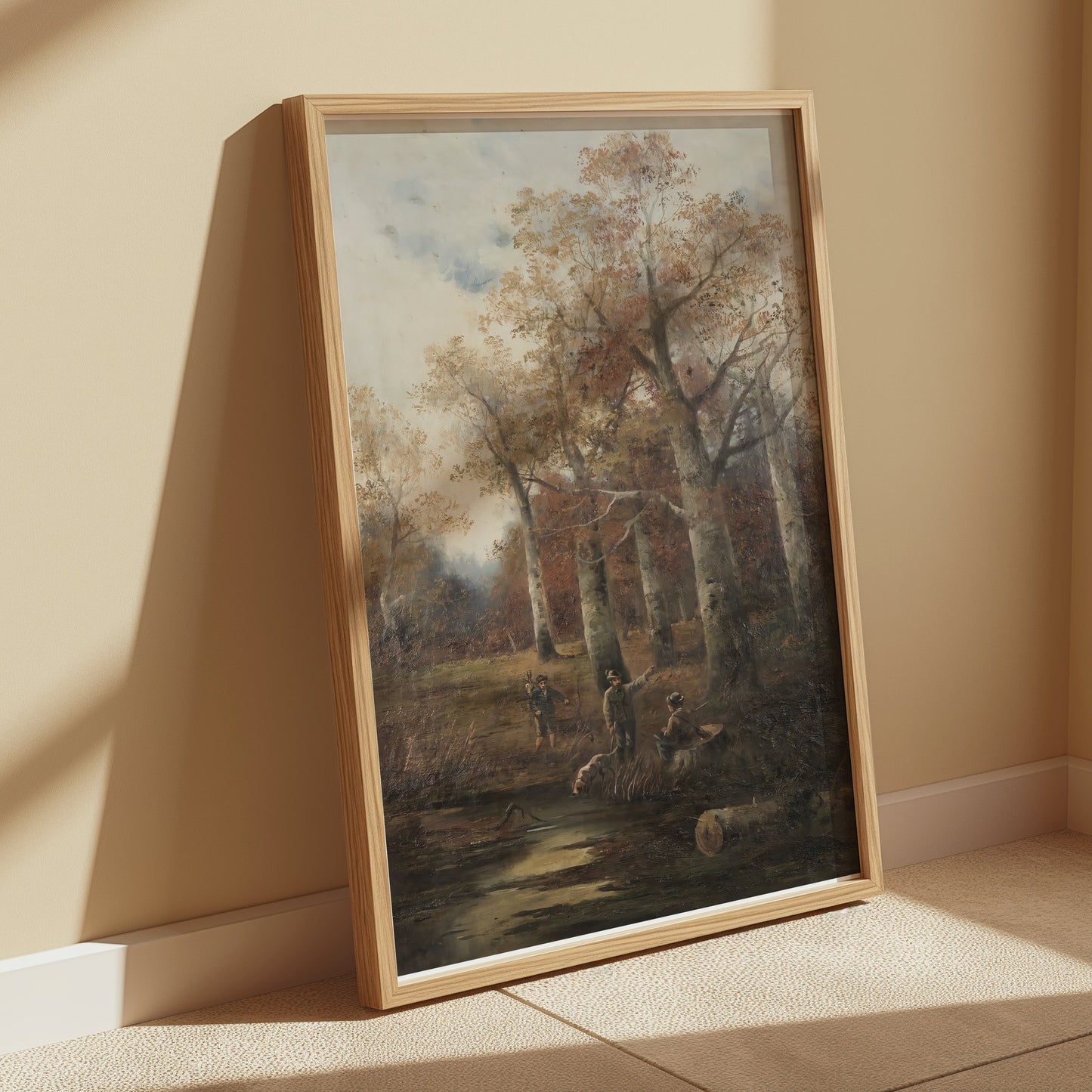 Premium Poster of Autumn Forest Scene with Hunters Art Print Posters