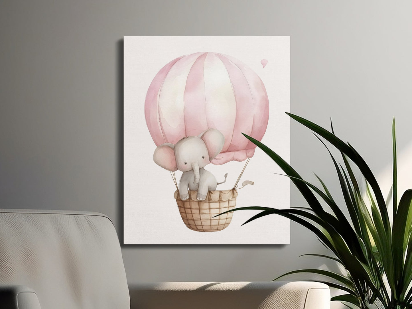 Premium Poster of Baby Elephant Hot Air Balloon Canvas Wraps