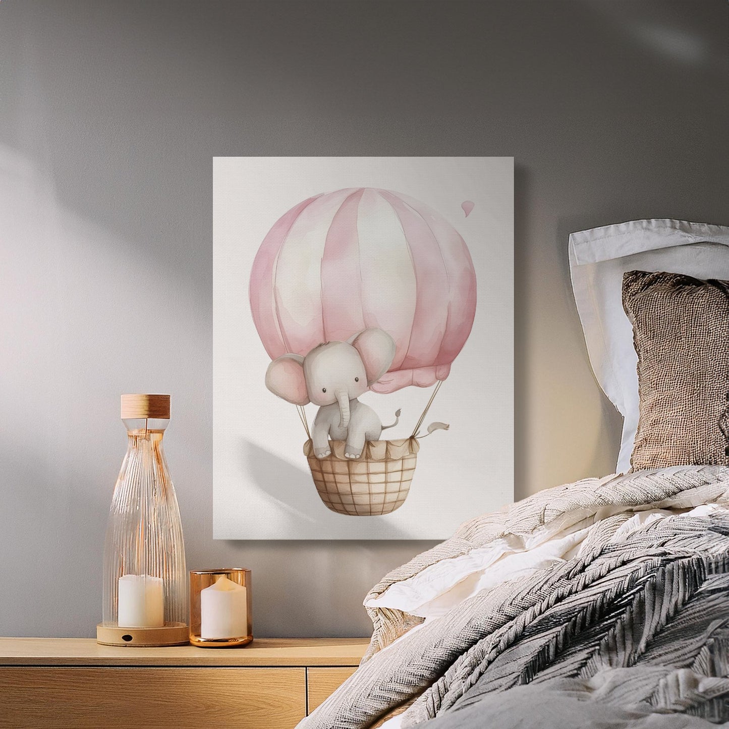 Premium Poster of Baby Elephant Hot Air Balloon Canvas Wraps