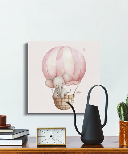 Premium Poster of Baby Elephant Hot Air Balloon Canvas Wraps