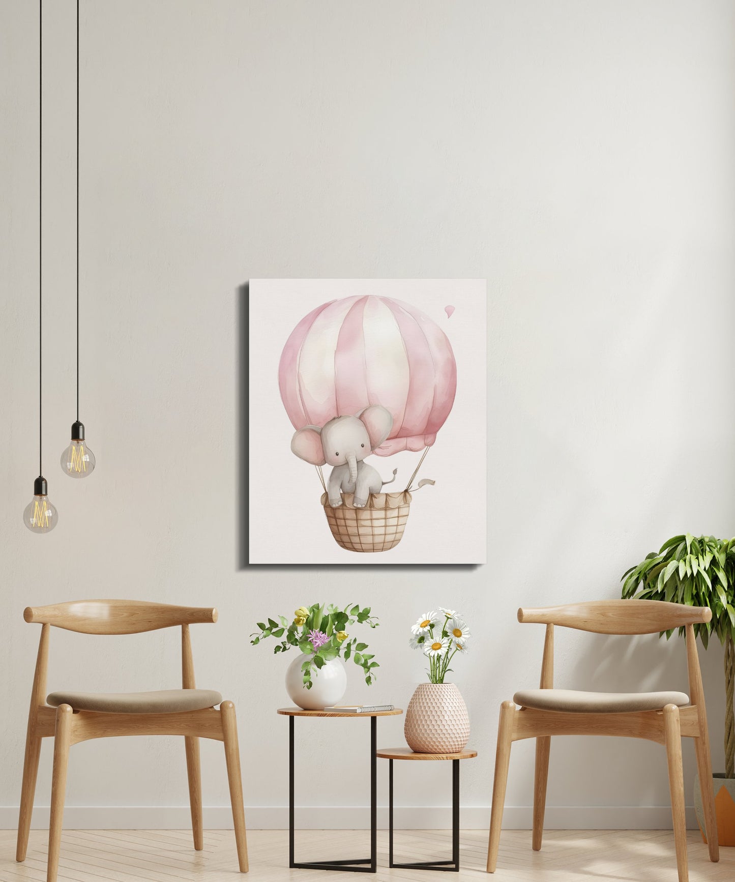Premium Poster of Baby Elephant Hot Air Balloon Canvas Wraps