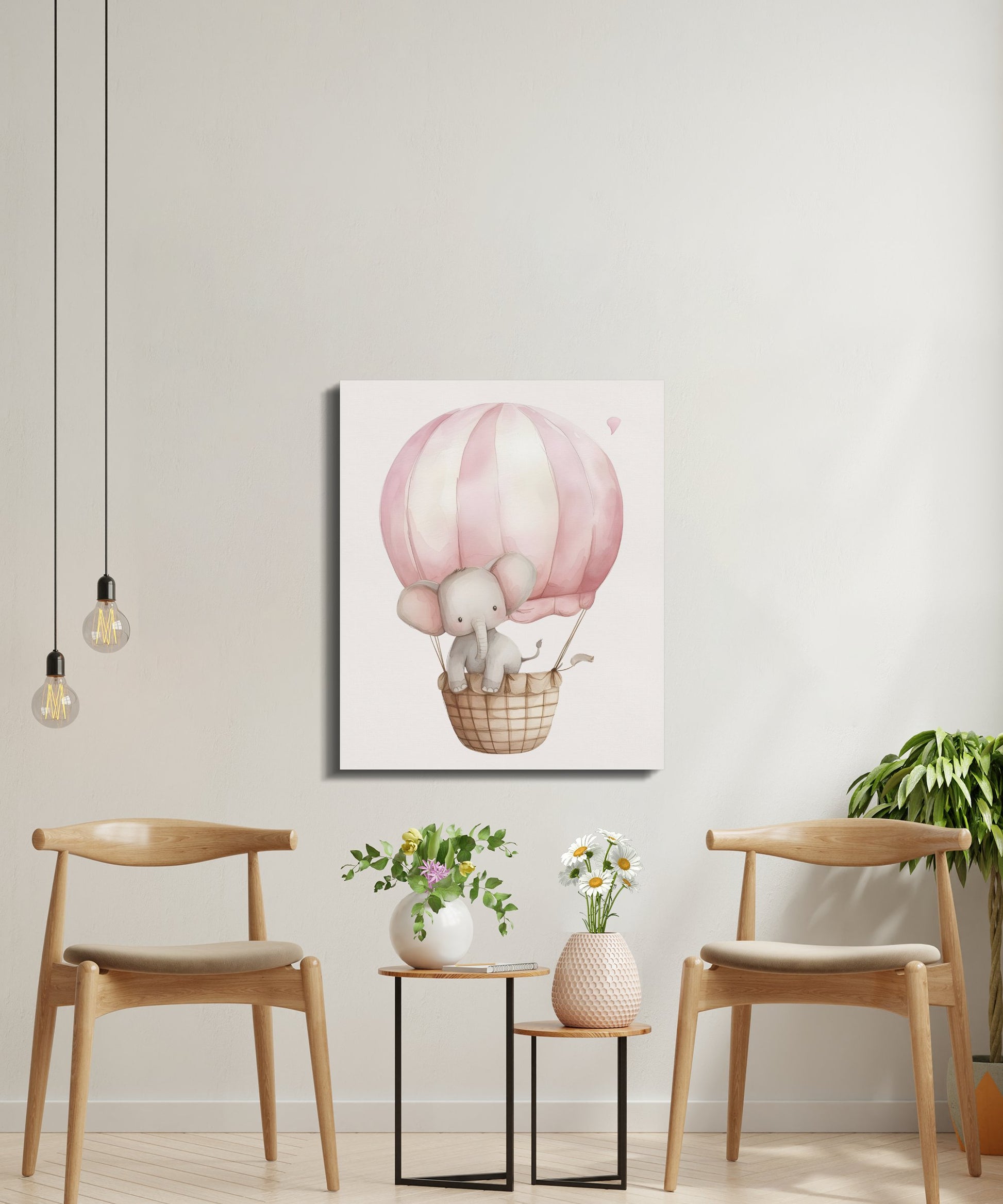 Premium Poster of Baby Elephant Hot Air Balloon Canvas Wraps