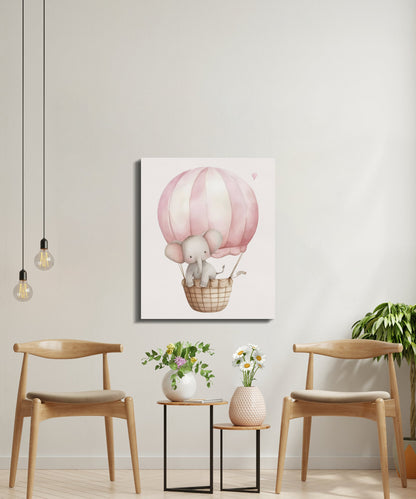 Premium Poster of Baby Elephant Hot Air Balloon Canvas Wraps