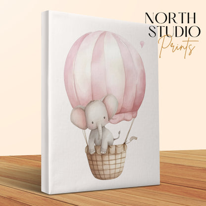 Premium Poster of Baby Elephant Hot Air Balloon Canvas Wraps