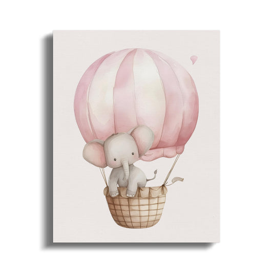 Premium Poster of Baby Elephant Hot Air Balloon Canvas Wraps