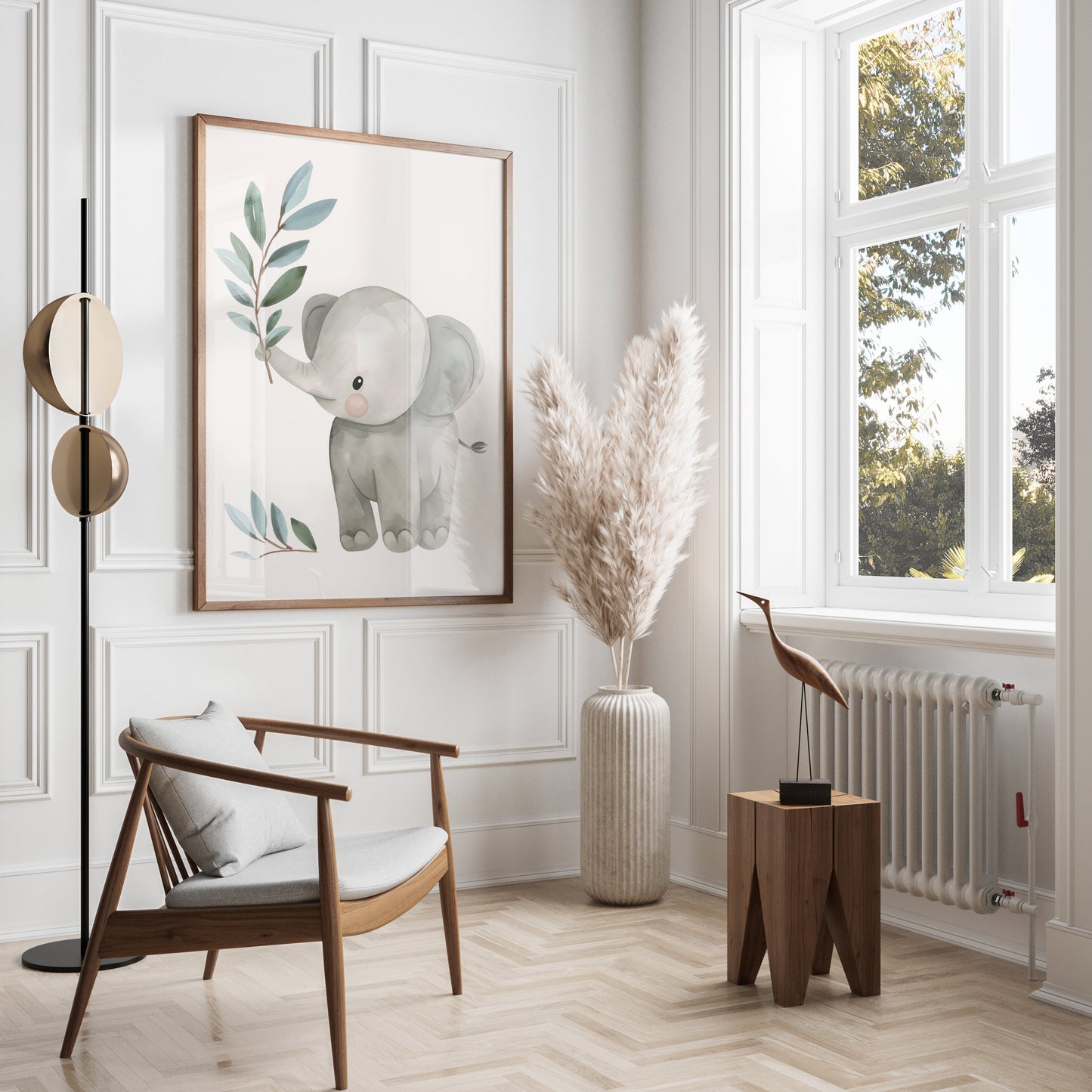 Premium Poster of Baby Elephant with Plant Illustration Posters