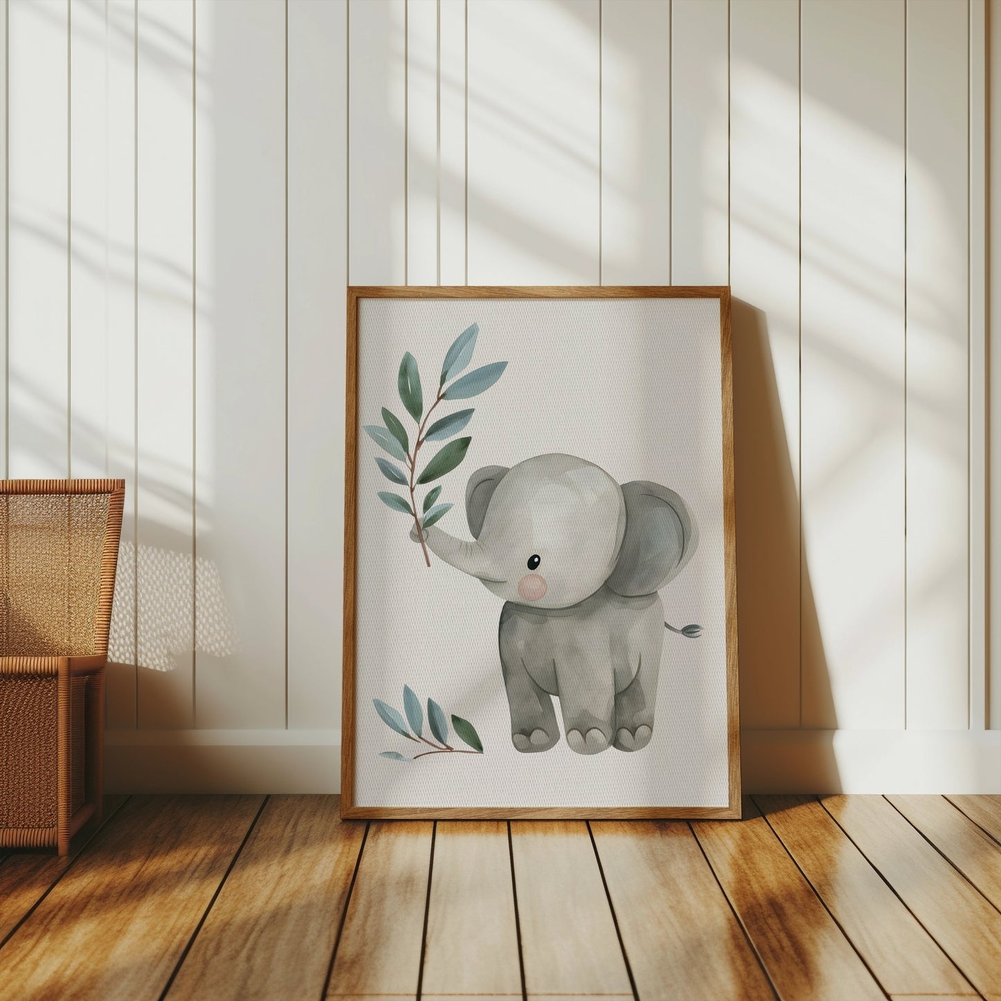 Premium Poster of Baby Elephant with Plant Illustration Posters