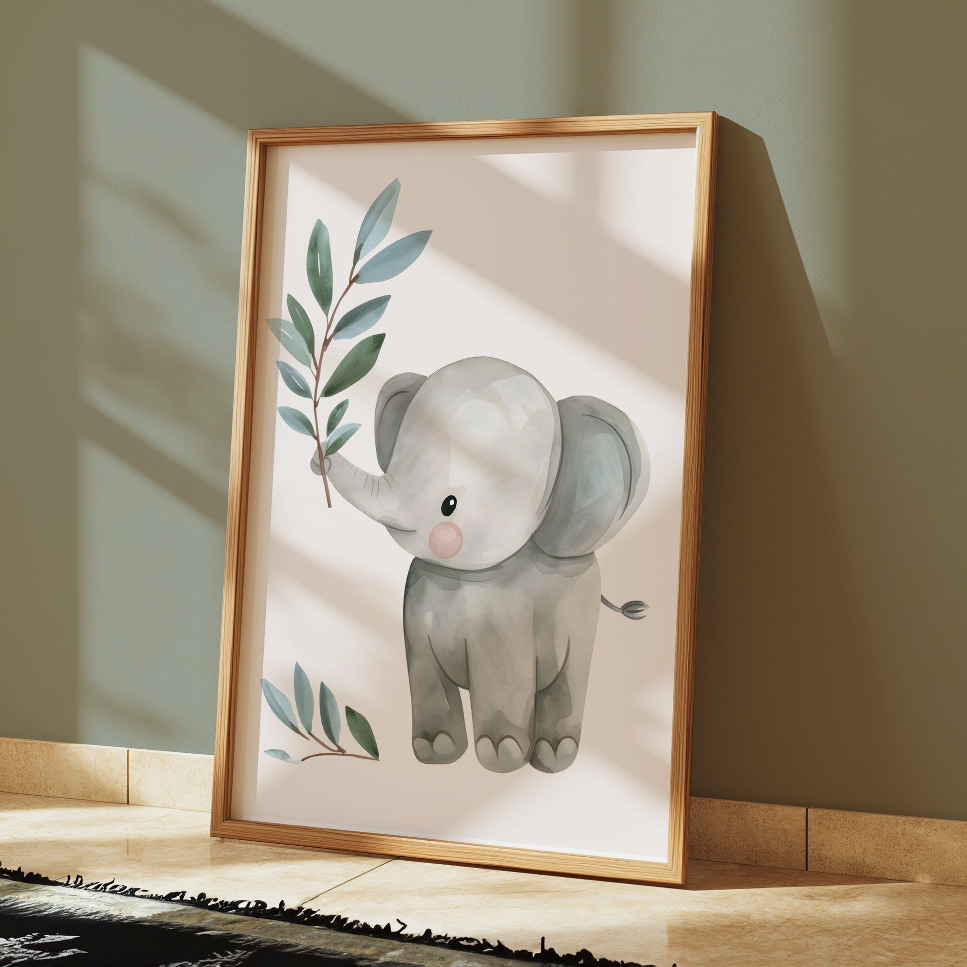 Premium Poster of Baby Elephant with Plant Illustration Posters