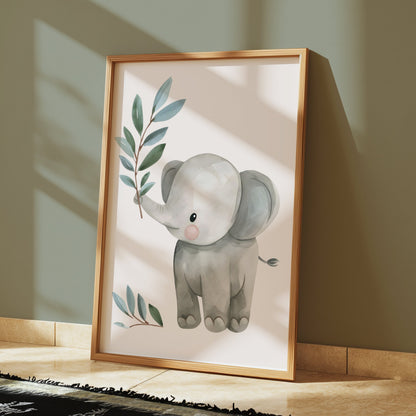 Premium Poster of Baby Elephant with Plant Illustration Posters