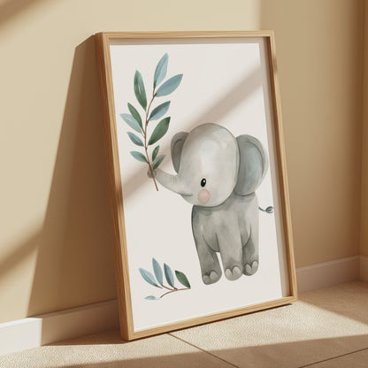 Premium Poster of Baby Elephant with Plant Illustration Posters