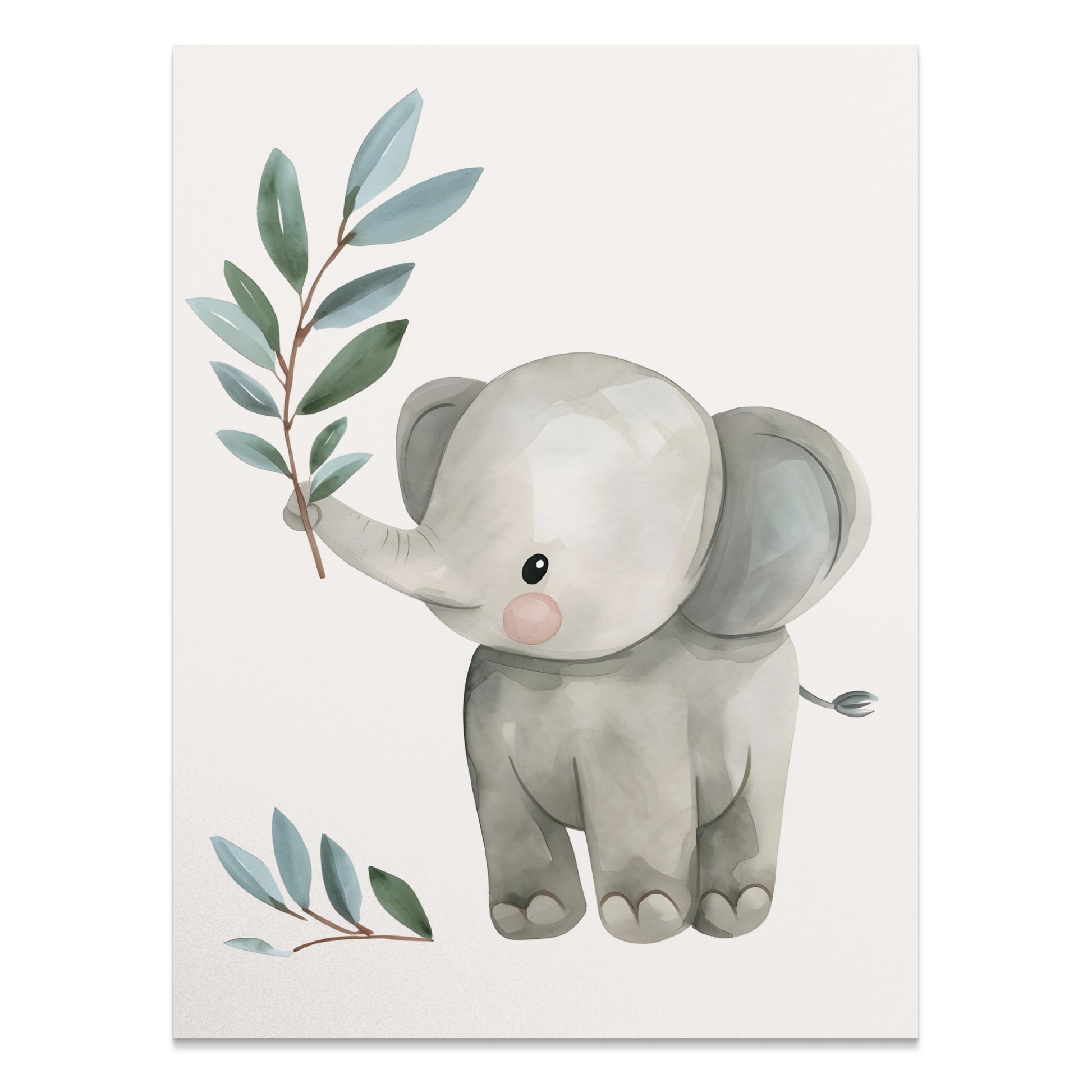 Premium Poster of Baby Elephant with Plant Illustration Posters