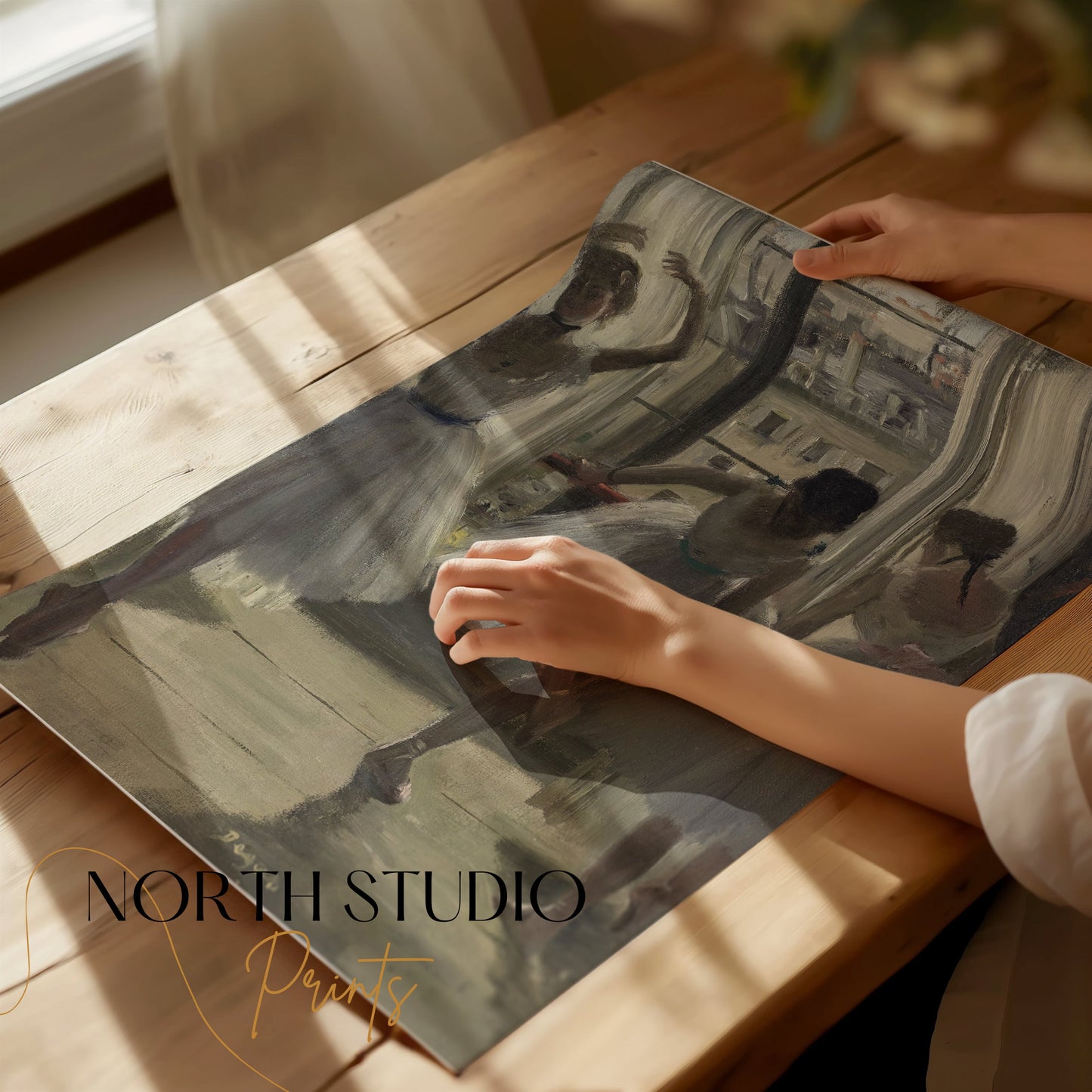 Premium Poster of Ballerinas In The Studio Cityscape Background Posters