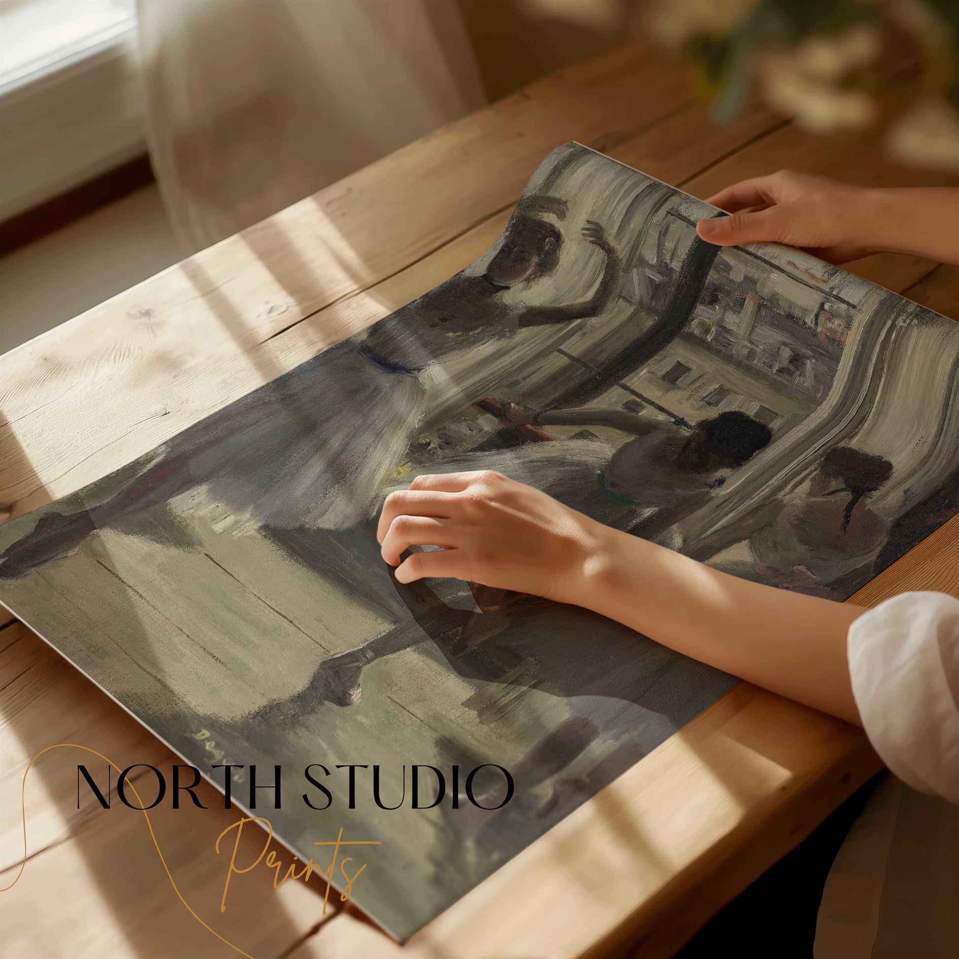 Premium Poster of Ballerinas In The Studio Cityscape Background Posters