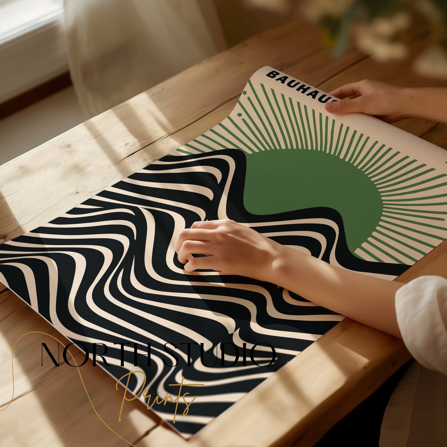 Premium Poster of Bauhaus 1923 Abstract Waves and Sunburst Art Posters