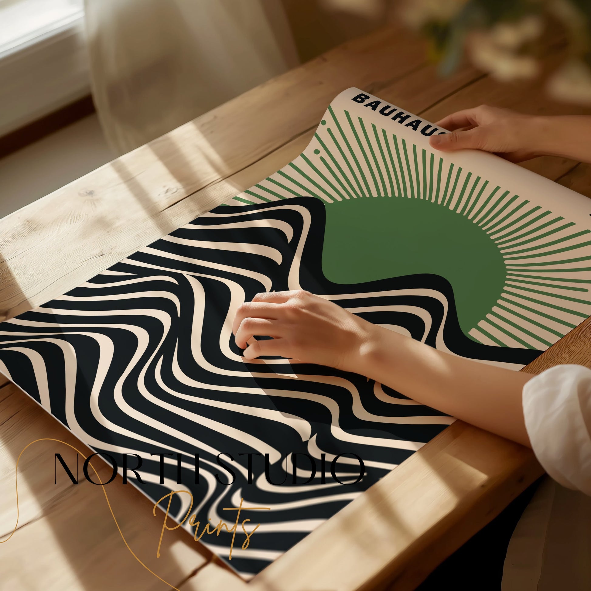 Premium Poster of Bauhaus 1923 Abstract Waves and Sunburst Art Posters