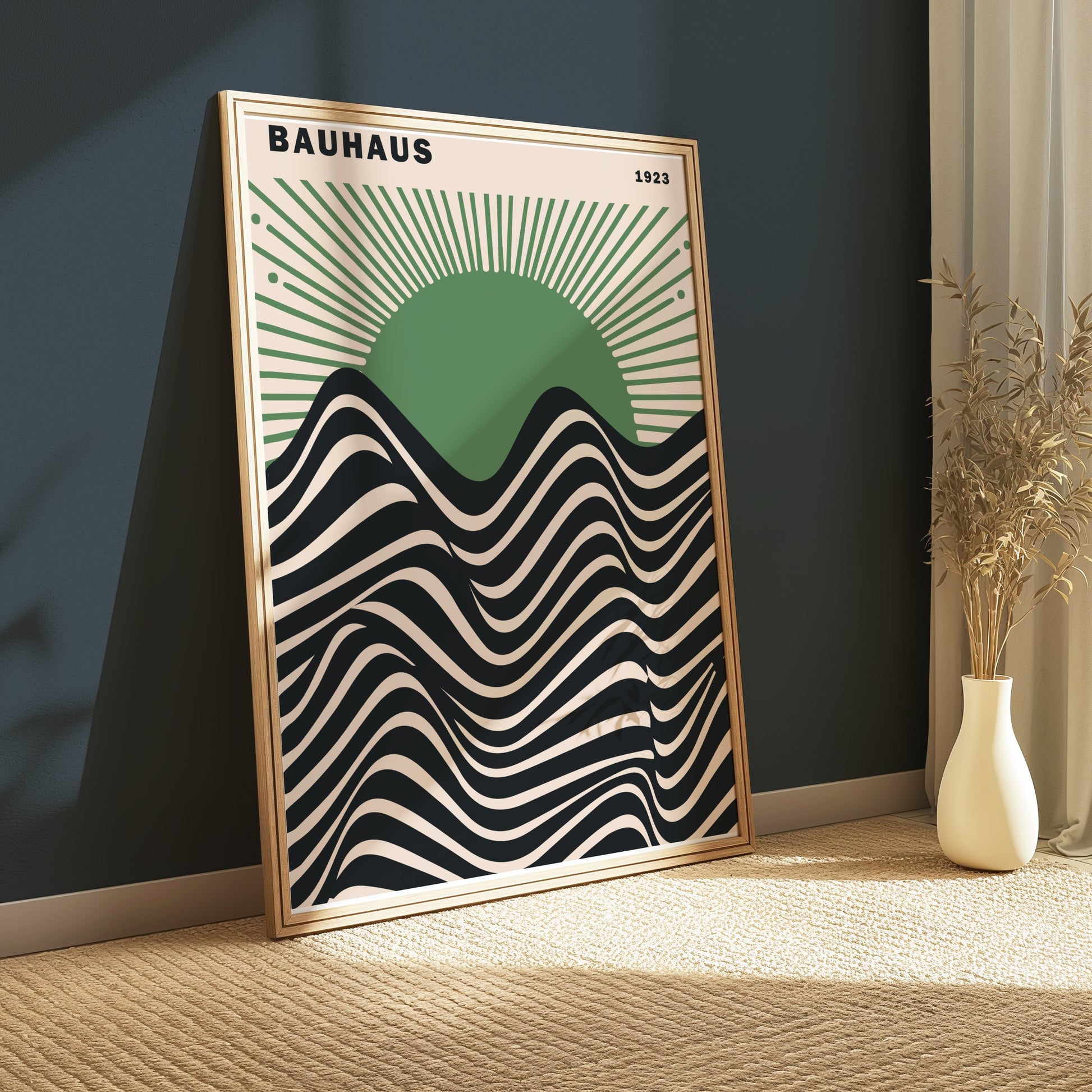 Premium Poster of Bauhaus 1923 Abstract Waves and Sunburst Art Posters