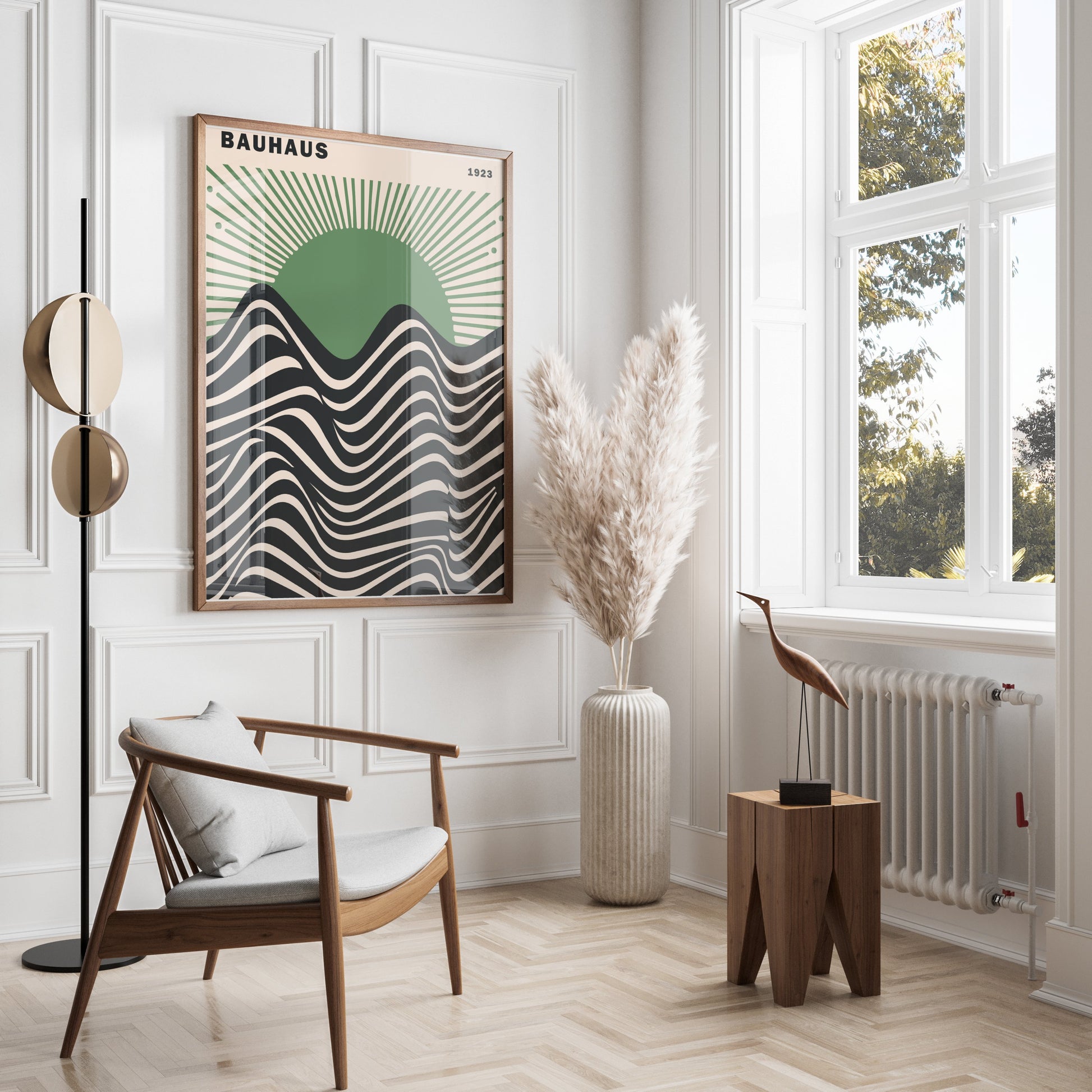 Premium Poster of Bauhaus 1923 Abstract Waves and Sunburst Art Posters