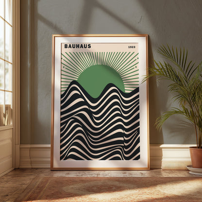 Premium Poster of Bauhaus 1923 Abstract Waves and Sunburst Art Posters