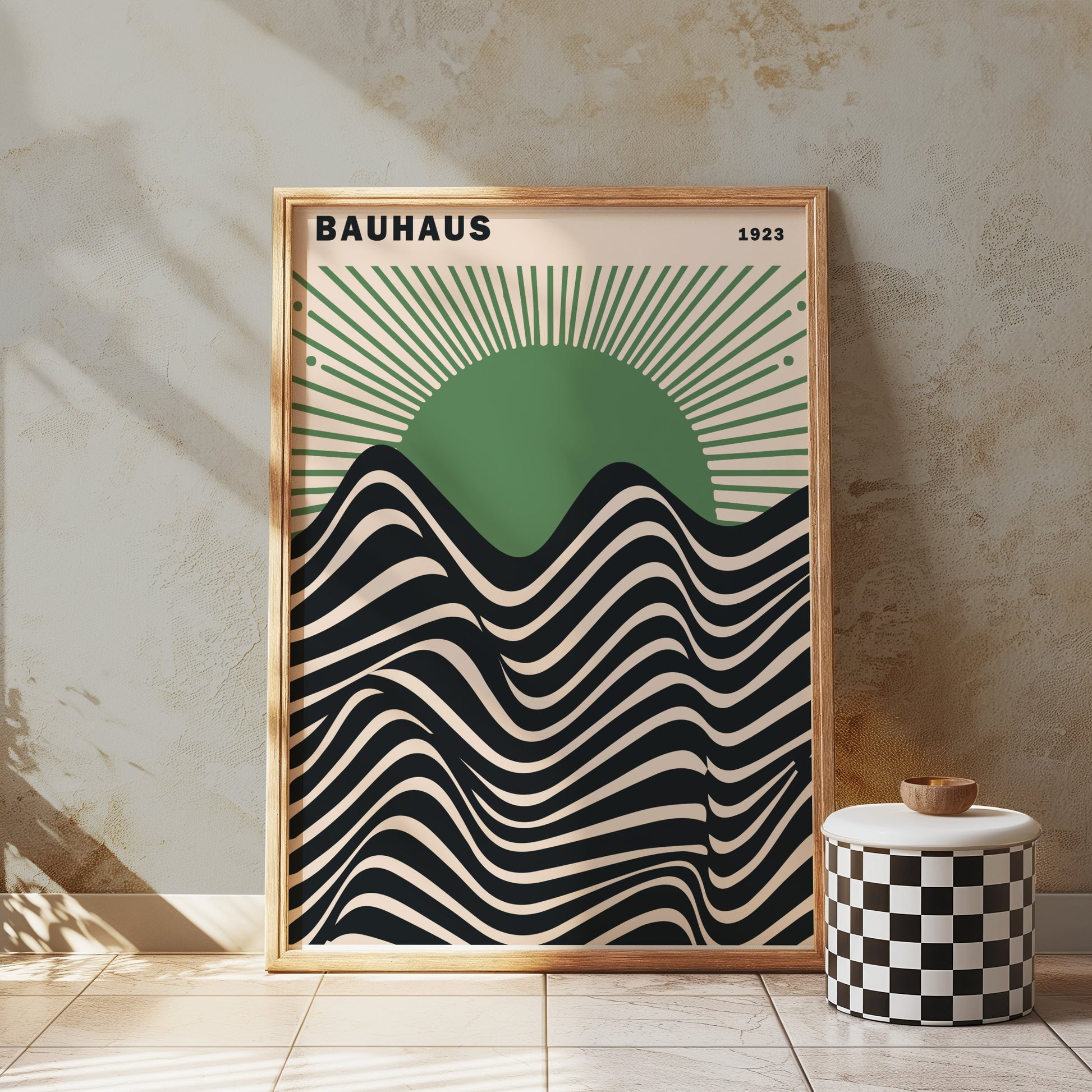 Premium Poster of Bauhaus 1923 Abstract Waves and Sunburst Art Posters