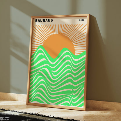 Premium Poster of Bauhaus 1923 Sun and Waves Vibrant Artwork Posters