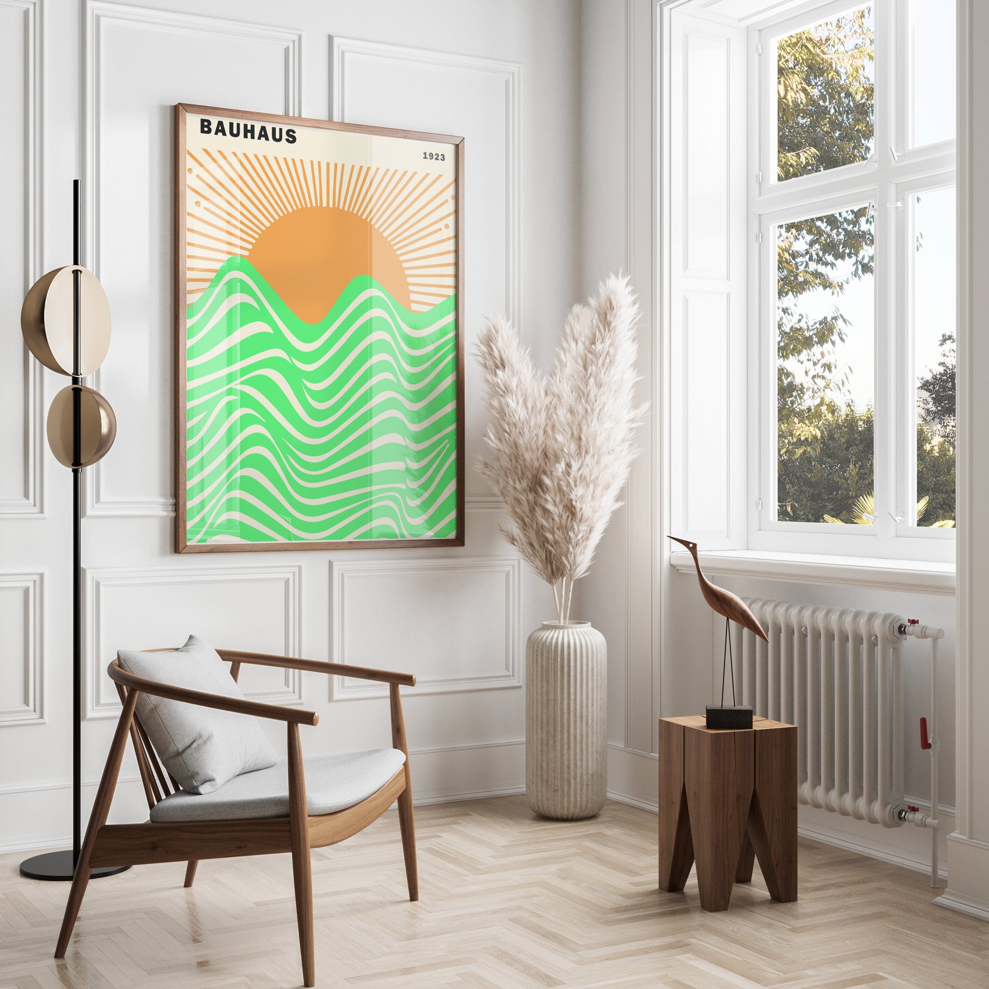 Premium Poster of Bauhaus 1923 Sun and Waves Vibrant Artwork Posters