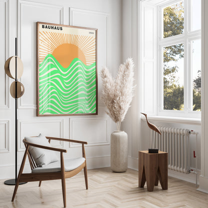 Premium Poster of Bauhaus 1923 Sun and Waves Vibrant Artwork Posters