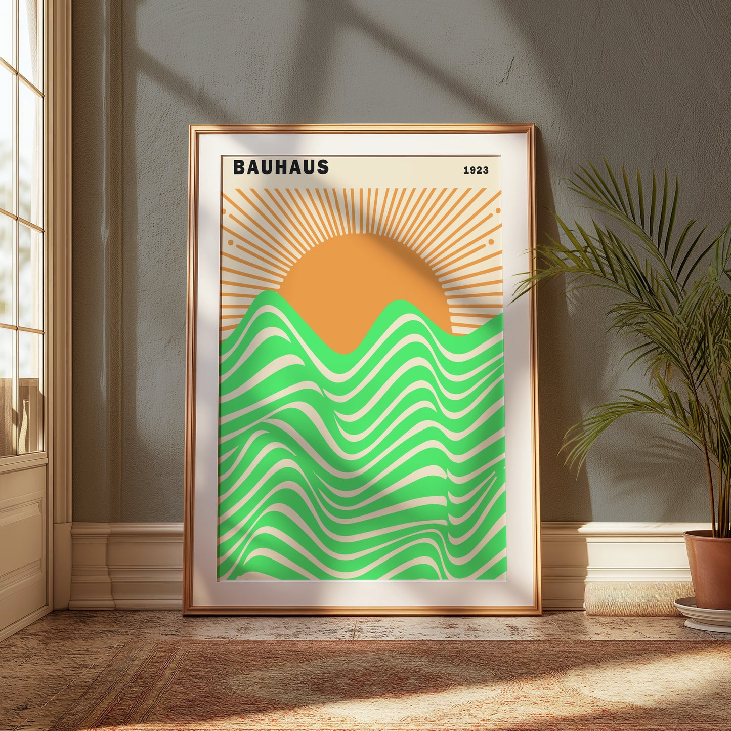 Premium Poster of Bauhaus 1923 Sun and Waves Vibrant Artwork Posters