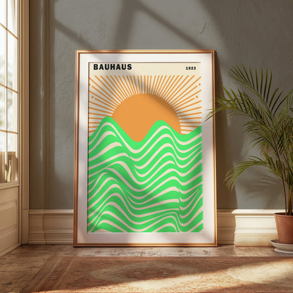 Premium Poster of Bauhaus 1923 Sun and Waves Vibrant Artwork Posters