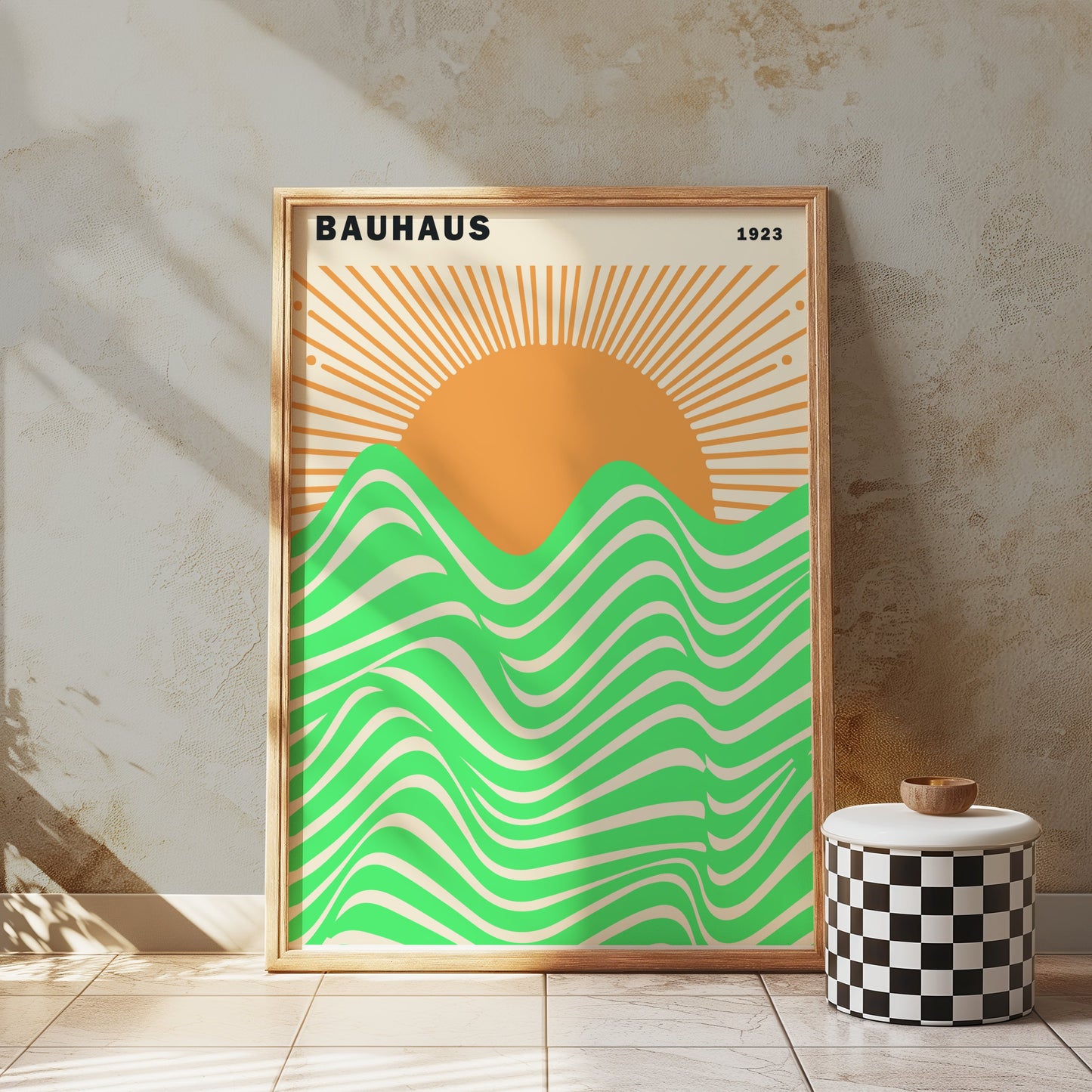 Premium Poster of Bauhaus 1923 Sun and Waves Vibrant Artwork Posters