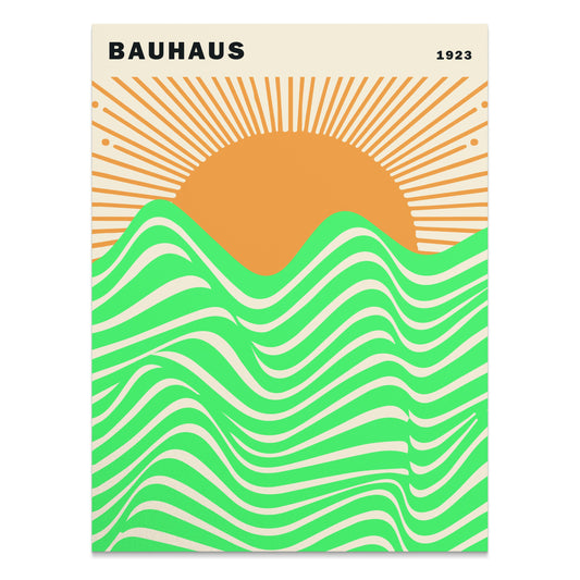 Premium Poster of Bauhaus 1923 Sun and Waves Vibrant Artwork Posters