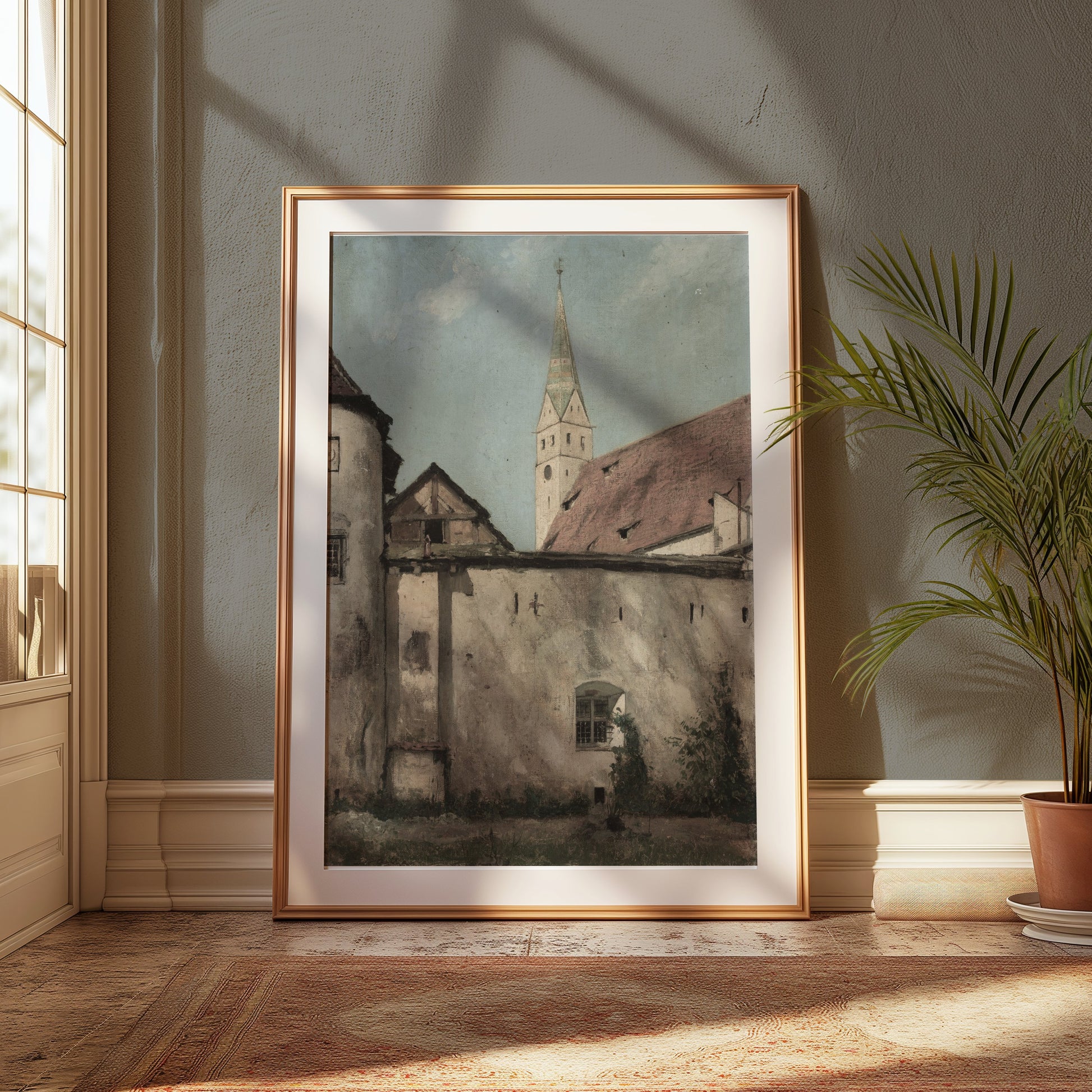 Premium Poster of Bavarian Village Scene Church Tower Art Print Posters