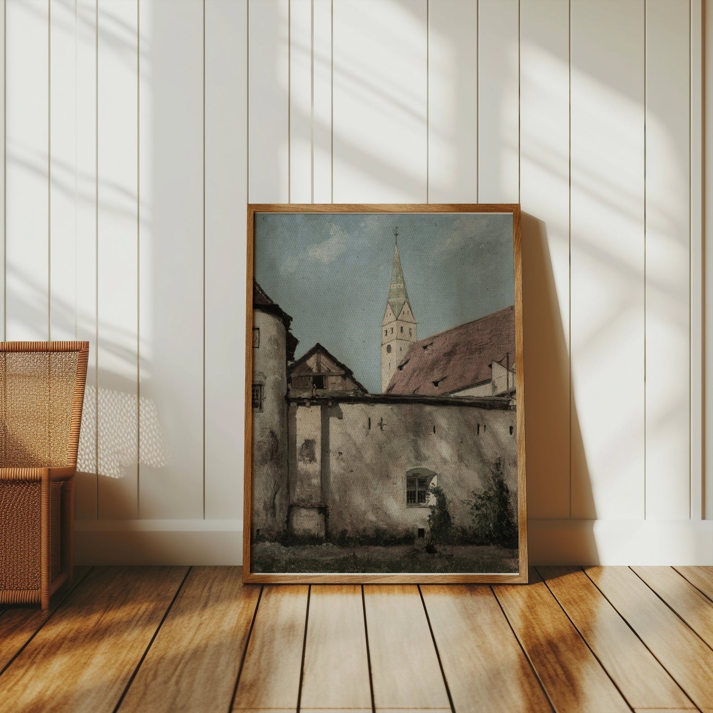 Premium Poster of Bavarian Village Scene Church Tower Art Print Posters