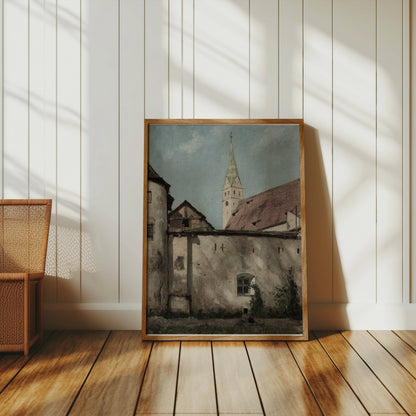 Premium Poster of Bavarian Village Scene Church Tower Art Print Posters