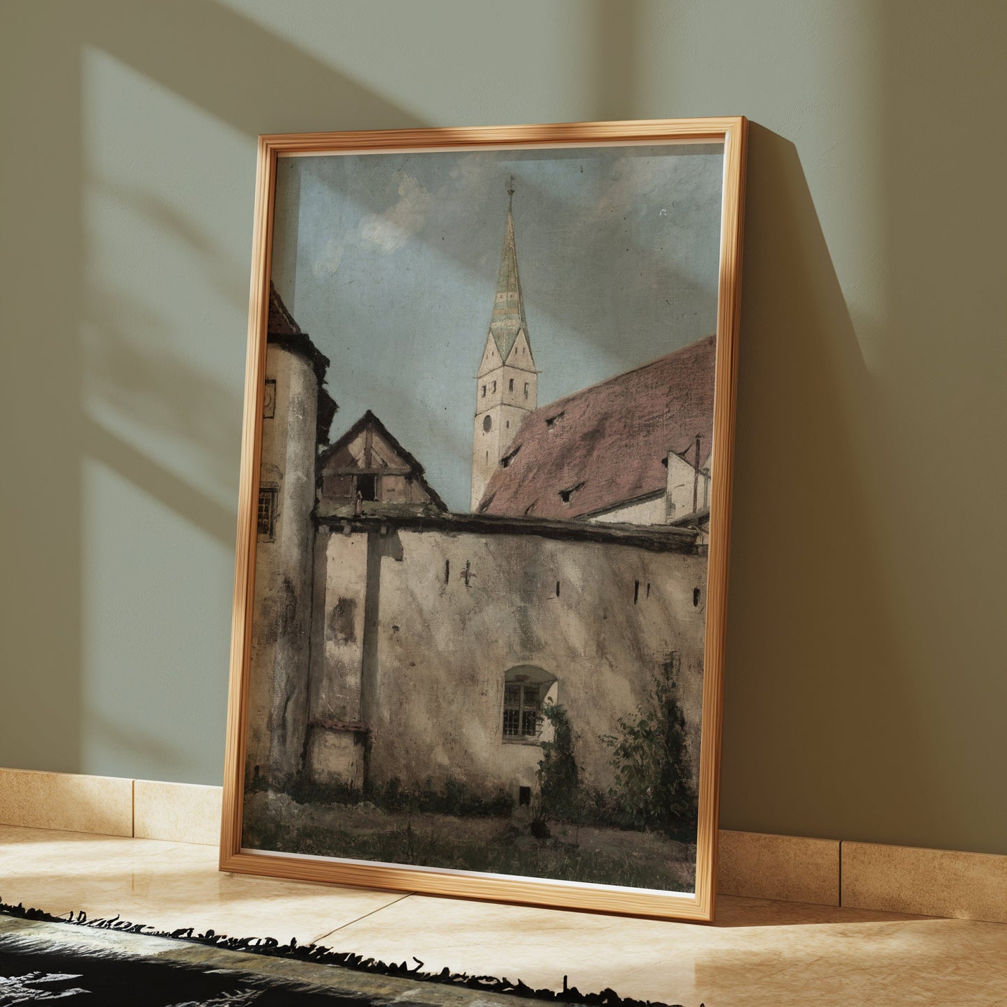 Premium Poster of Bavarian Village Scene Church Tower Art Print Posters