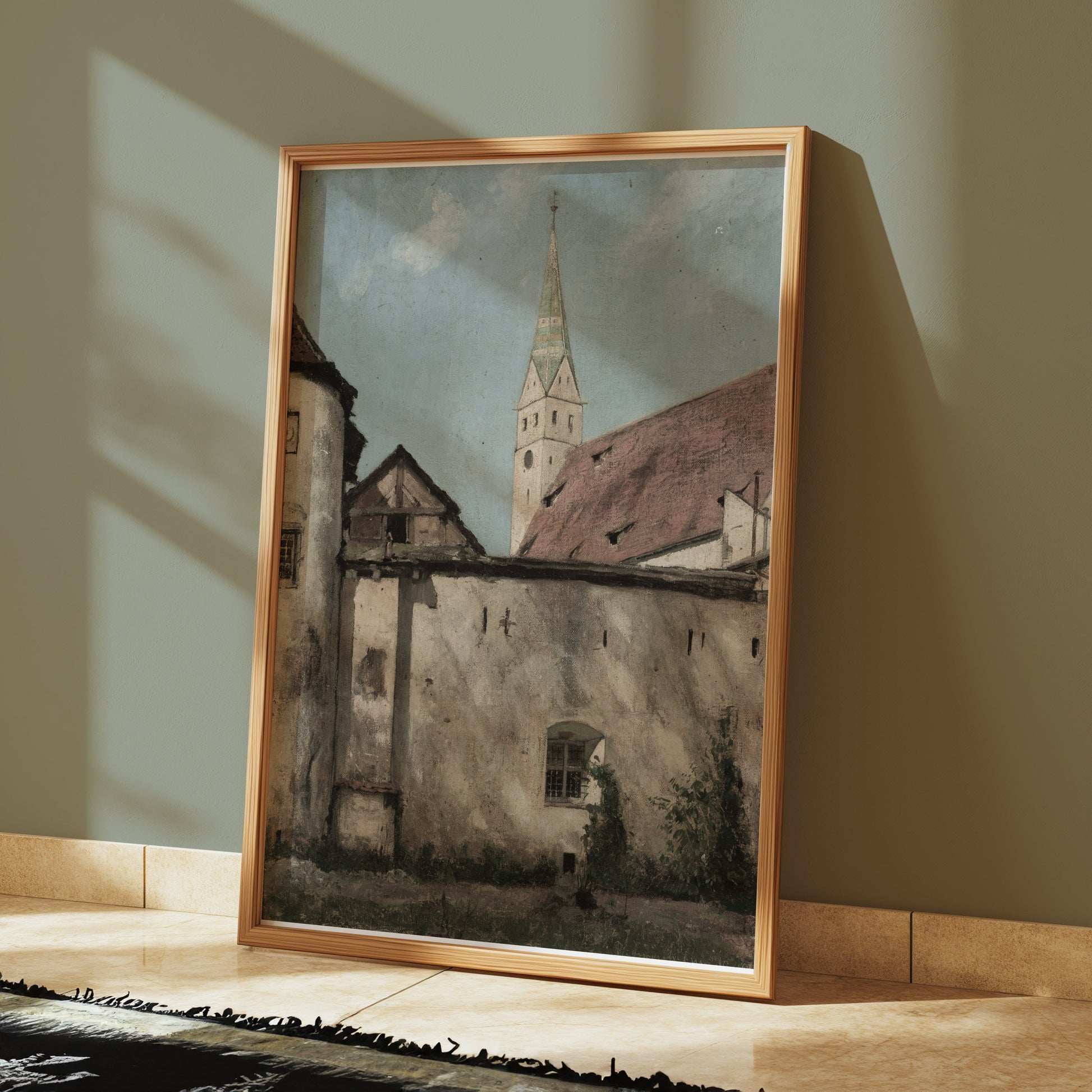 Premium Poster of Bavarian Village Scene Church Tower Art Print Posters