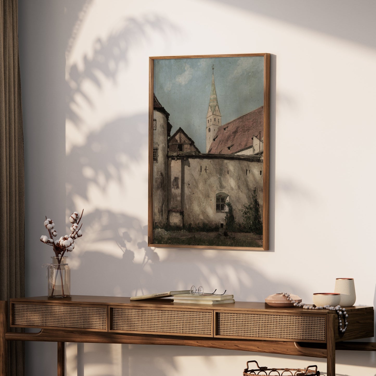 Premium Poster of Bavarian Village Scene Church Tower Art Print Posters