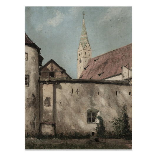Premium Poster of Bavarian Village Scene Church Tower Art Print Posters