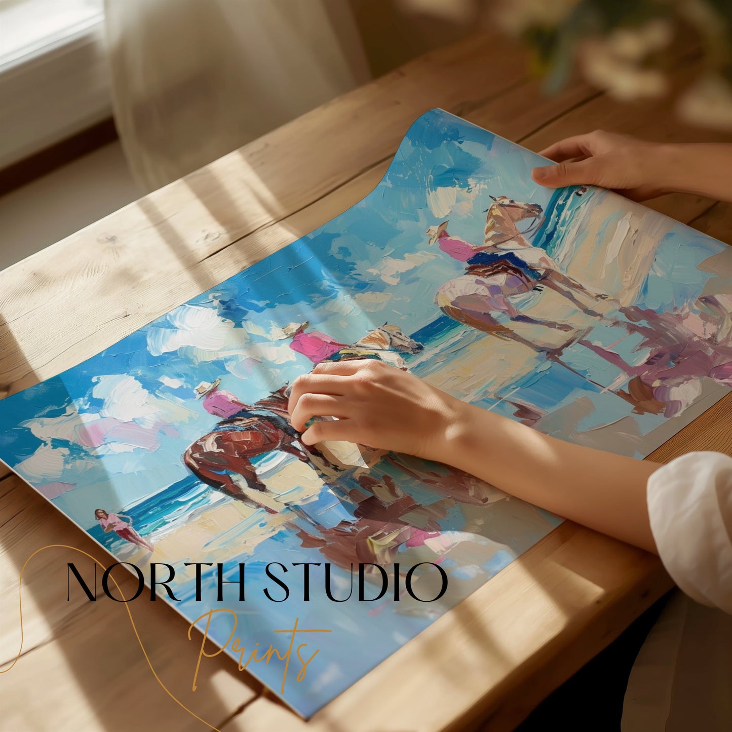 Premium Poster of Beach Horseback Riding Painting Reflection Posters