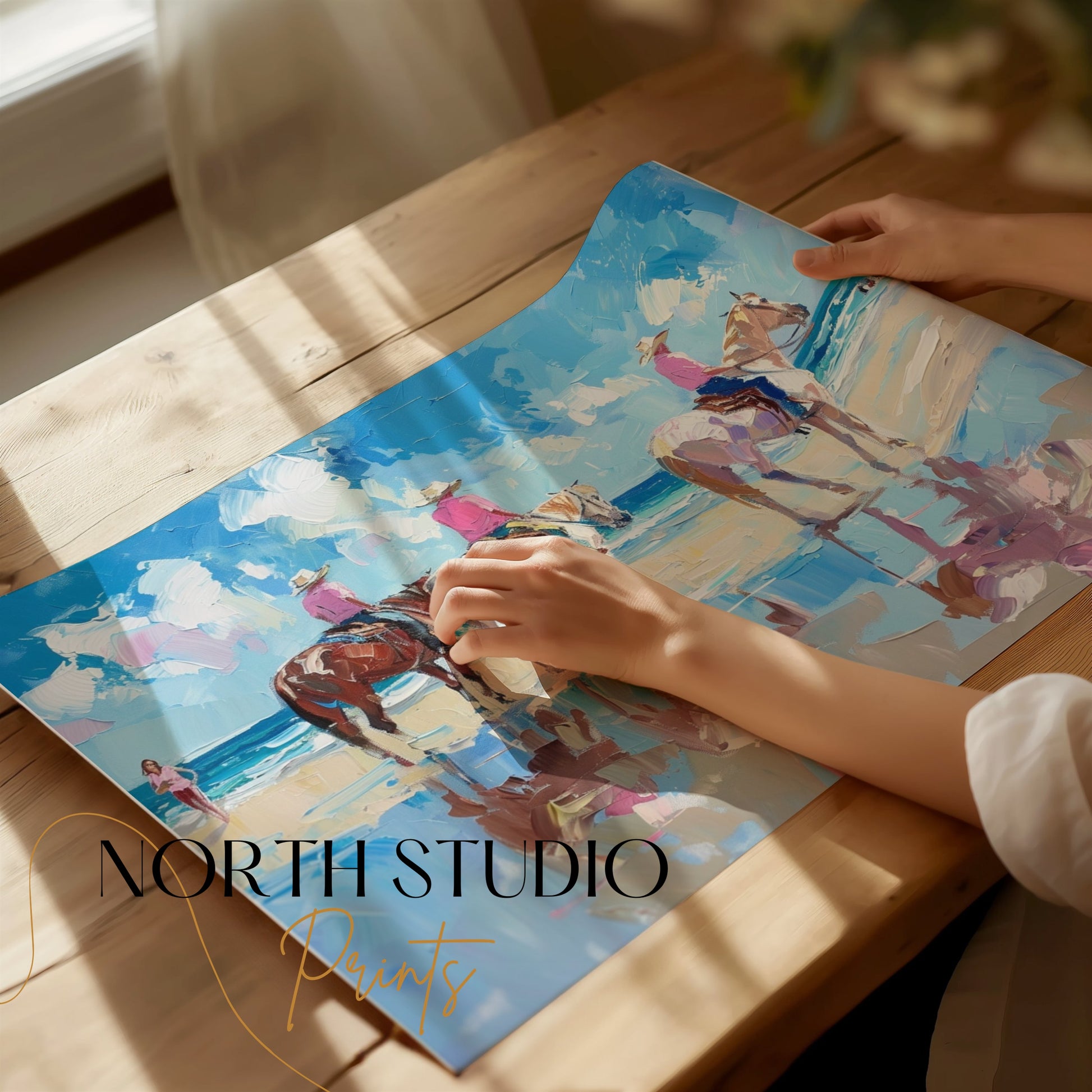 Premium Poster of Beach Horseback Riding Painting Reflection Posters