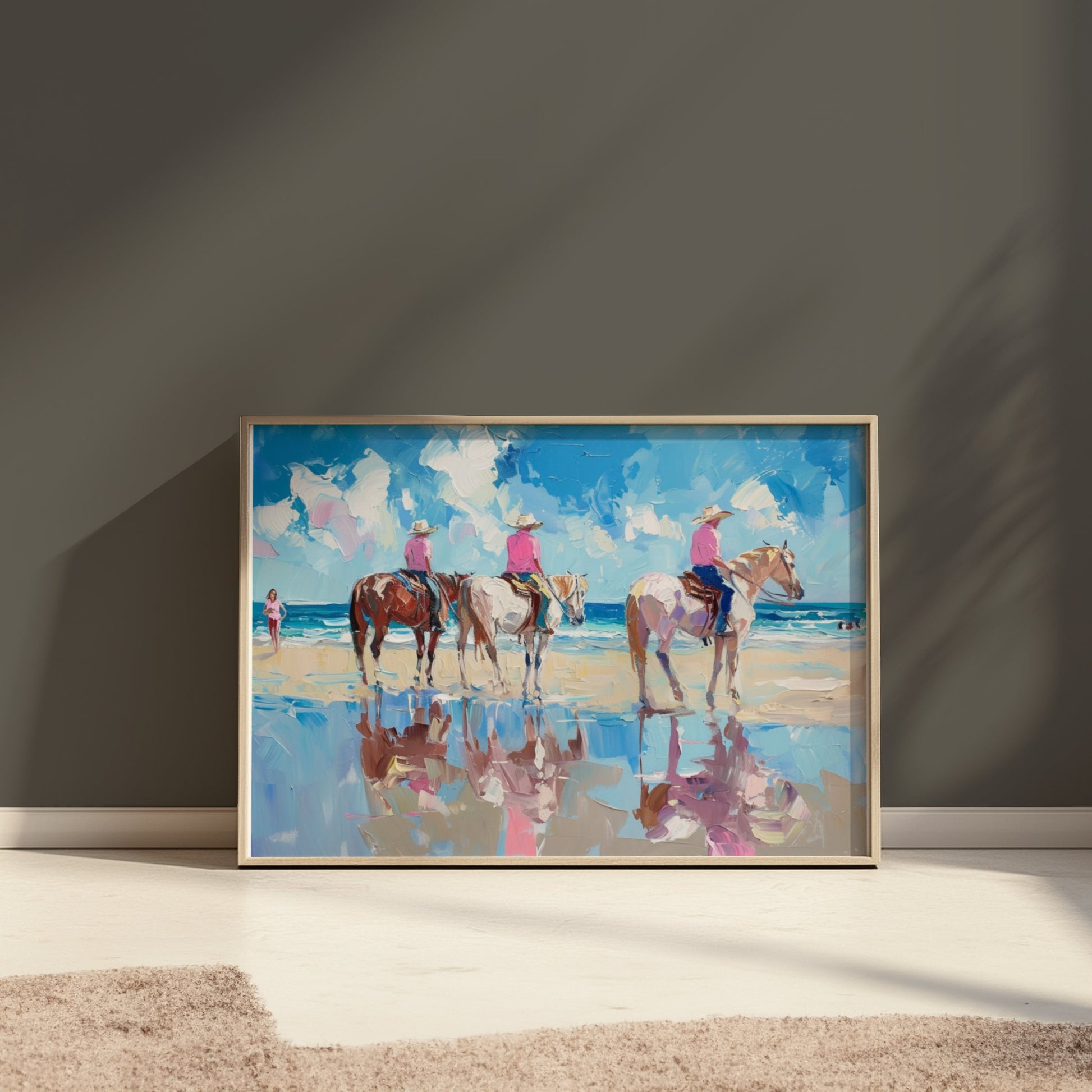 Premium Poster of Beach Horseback Riding Painting Reflection Posters