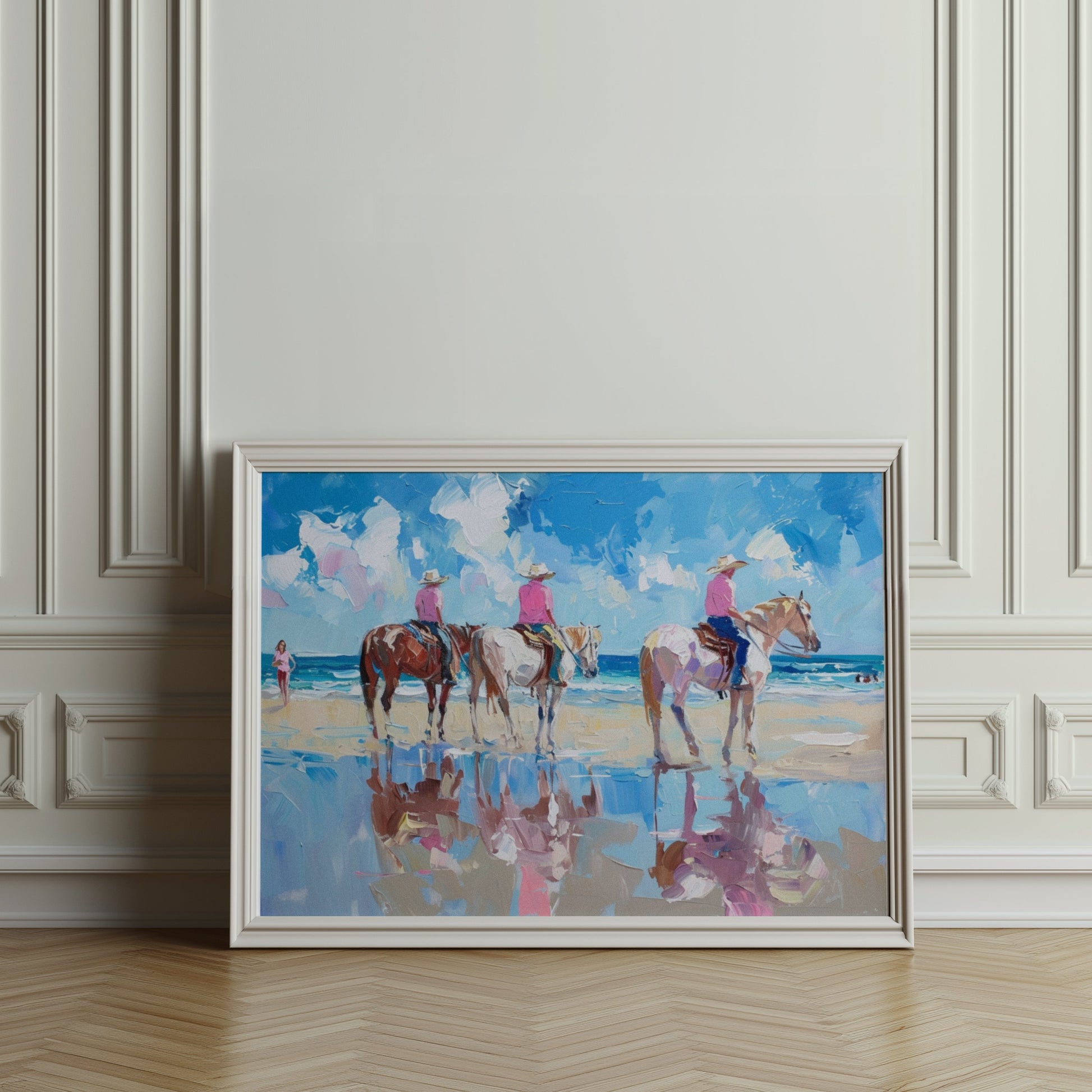 Premium Poster of Beach Horseback Riding Painting Reflection Posters