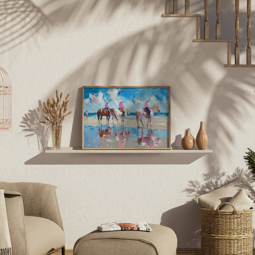 Premium Poster of Beach Horseback Riding Painting Reflection Posters