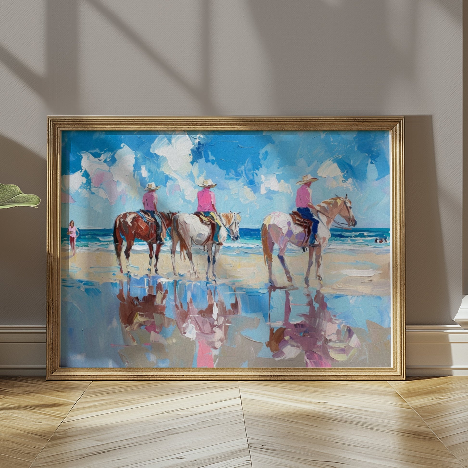Premium Poster of Beach Horseback Riding Painting Reflection Posters
