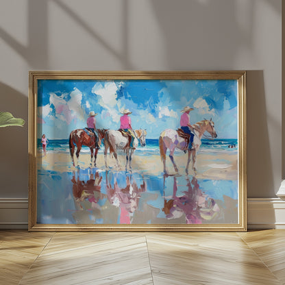 Premium Poster of Beach Horseback Riding Painting Reflection Posters