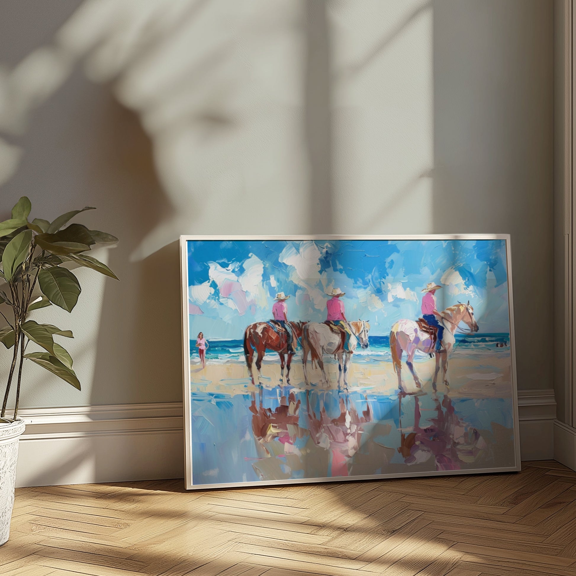 Premium Poster of Beach Horseback Riding Painting Reflection Posters