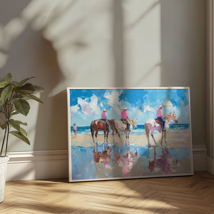 Premium Poster of Beach Horseback Riding Painting Reflection Posters