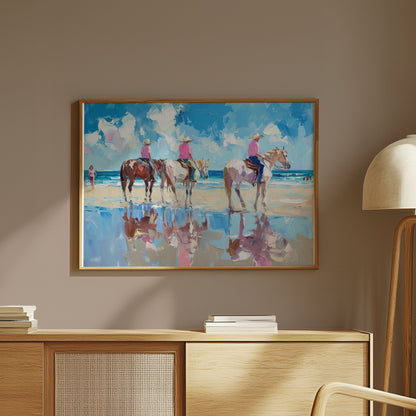 Premium Poster of Beach Horseback Riding Painting Reflection Posters